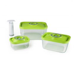 Set contenitori sottovuoto per cibo 0,5, 1,5 e 3 litri Status tappo verde con pompetta manuale