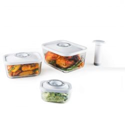 Set contenitori sottovuoto per cibo 0,5, 1,5 e 3 litri Status tappo bianco con pompetta manuale