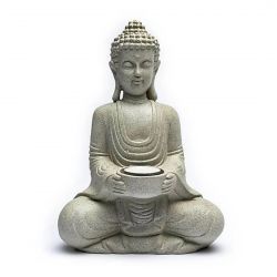 Buddha con portalumino color grigio in poliresina cm 27