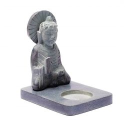 Portalumino in pietra ollare nera Buddha cm 11