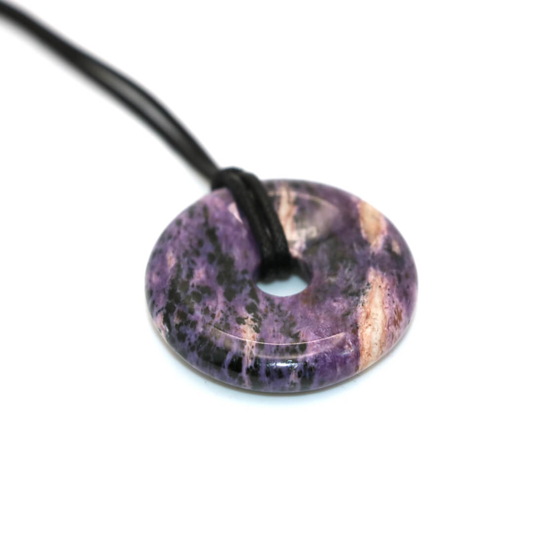 Disco Pi Charoite diametro 30mm con cordino