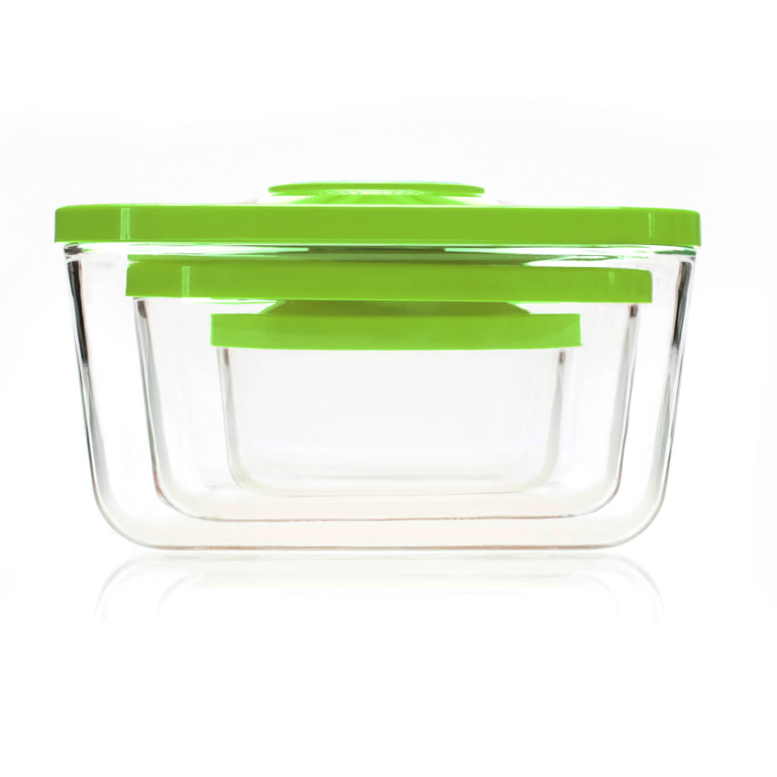 Set contenitori sottovuoto per cibo 0,5, 1,5 e 3 litri Status tappo verde con pompetta manuale