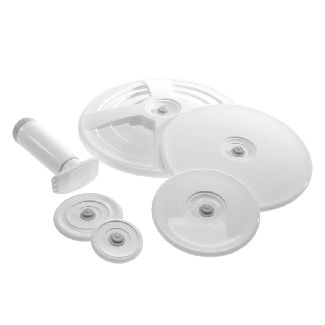 Set coperchi Status per sottovuoto 64mm, 82 mm, 130mm, 21 cm, 25,5 cm e pompetta