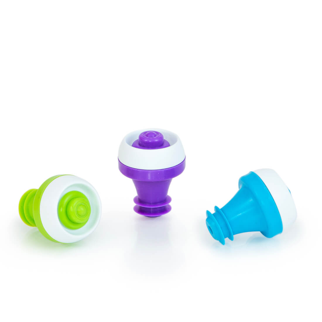 Tappi per sottovuoto Status per bottiglie 3 pezzi verde, viola e blu senza pompetta