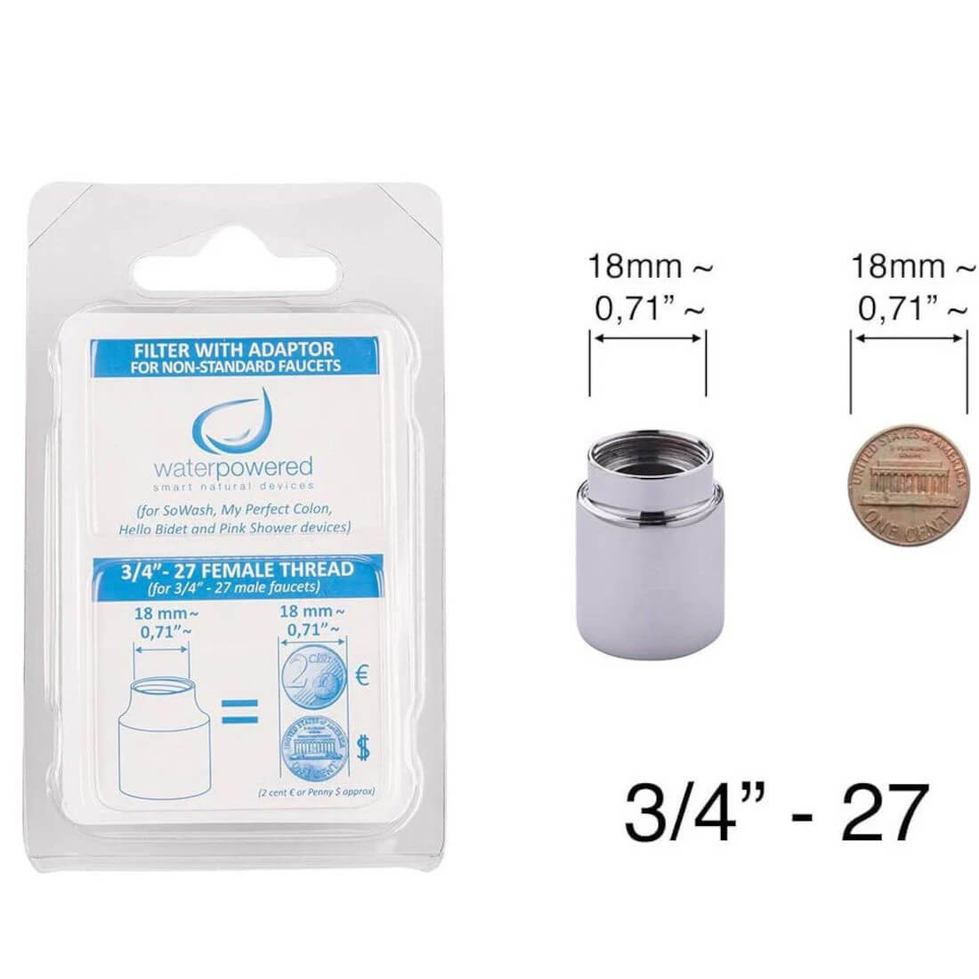 'Filtro con adattatore non standard Water Powered per filettatura esterna 3/4''-27 per tutti i prodotti Waterpowered'