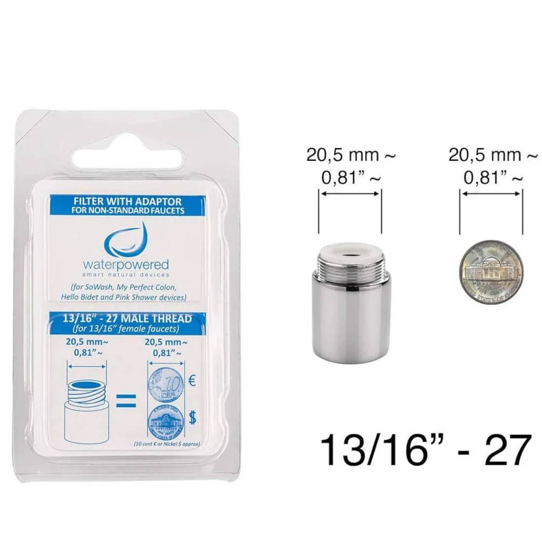 'Filtro con adattatore non standard Water Powered per filettatura esterna13/16''-27 per tutti i prodotti Waterpowered'