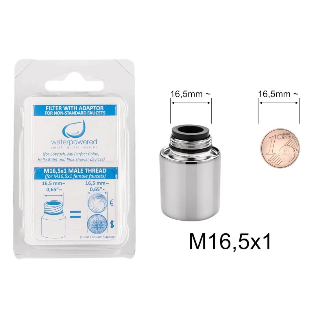 Filtro con adattatore non standard Water Powered per filettatura esterna M16,5x1 per tutti i prodotti Waterpowered