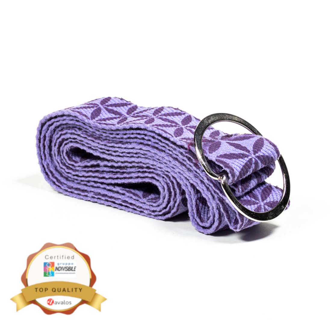 Yoga Cintura in cotone viola con fiore della vita e con fibbia a D cm 183x4