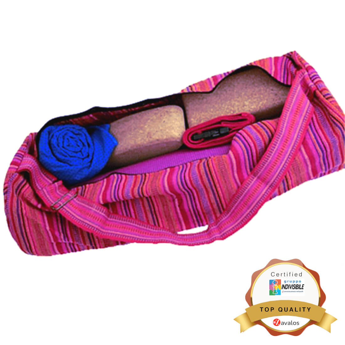 Yoga Borsa e portatappeto fondo rosa in cotone multicolore con ZIP cm 67x24