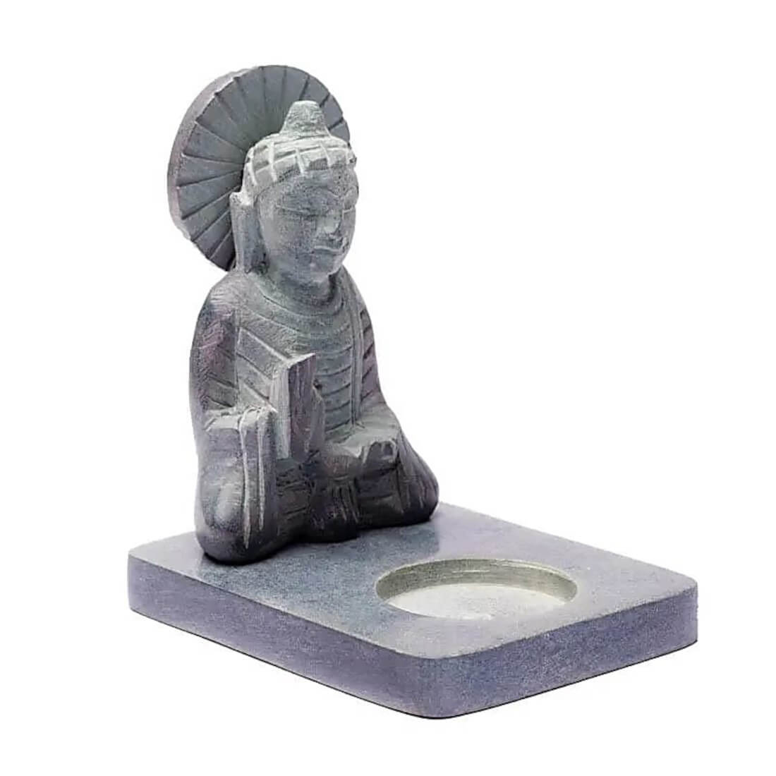 Portalumino in pietra ollare nera Buddha cm 11